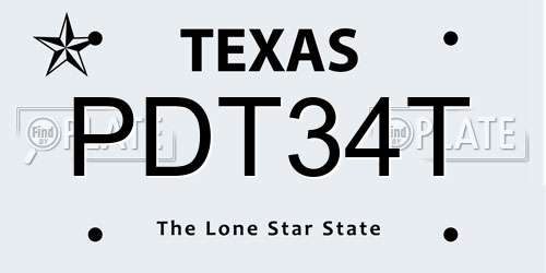 PDT34T Texas License Plate