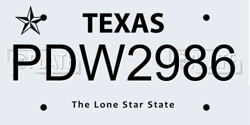PDW2986 Texas License Plate