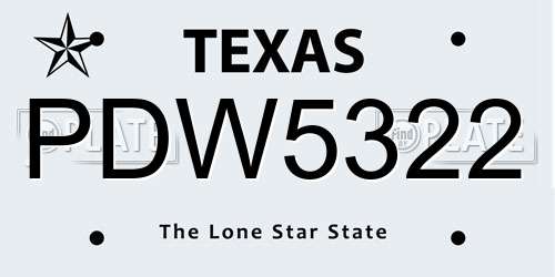 PDW5322 Texas License Plate