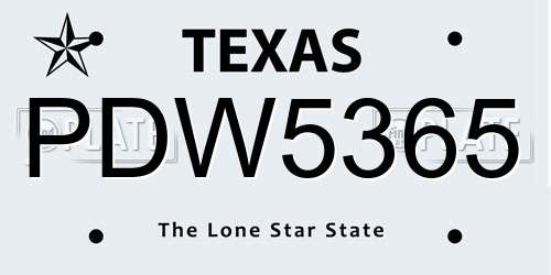 PDW5365 Texas License Plate