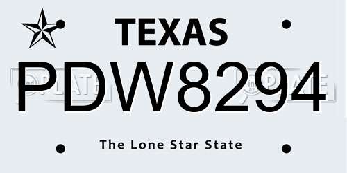 PDW8294 Texas License Plate