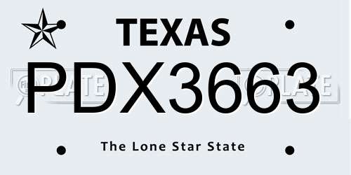 PDX3663 Texas License Plate