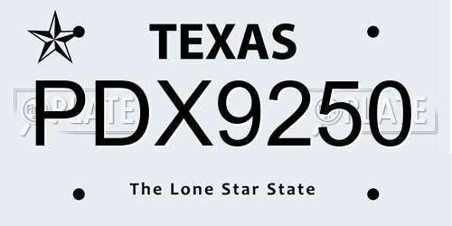 PDX9250 Texas License Plate