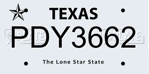 PDY3662 Texas License Plate
