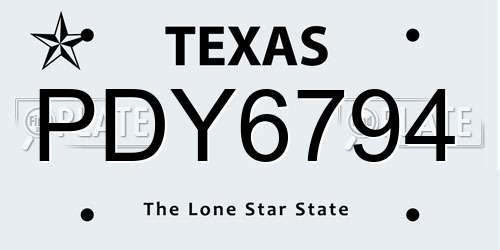 PDY6794 Texas License Plate