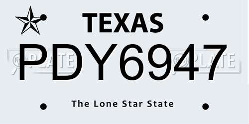 PDY6947 Texas License Plate