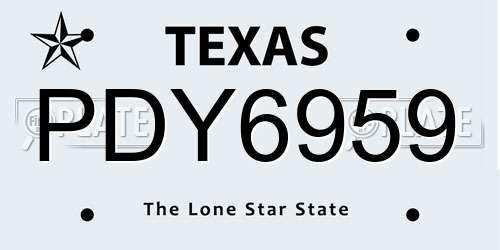 PDY6959 Texas License Plate