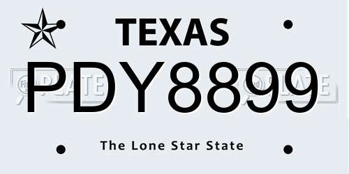 PDY8899 Texas License Plate