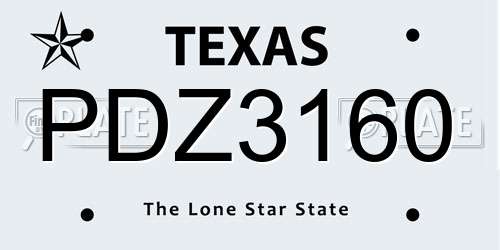 PDZ3160 Texas License Plate