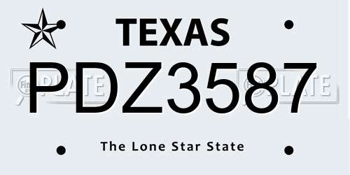 PDZ3587 Texas License Plate
