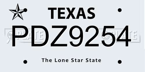 PDZ9254 Texas License Plate