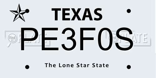 PE3F0S Texas License Plate