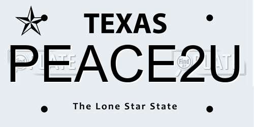 PEACE2U Texas License Plate