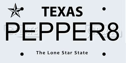 PEPPER8 Texas License Plate
