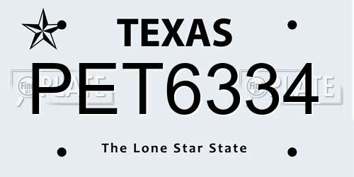 PET6334 Texas License Plate
