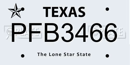 PFB3466 Texas License Plate