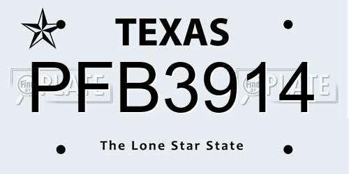 PFB3914 Texas License Plate