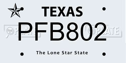 PFB802 Texas License Plate