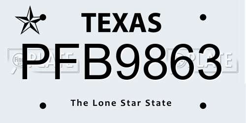 PFB9863 Texas License Plate