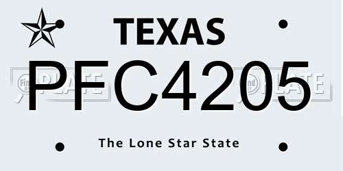 PFC4205 Texas License Plate