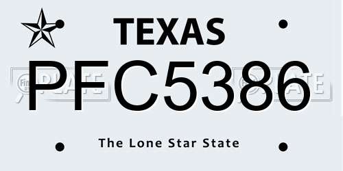 PFC5386 Texas License Plate