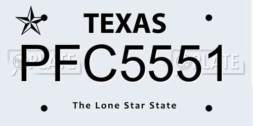 PFC5551 Texas License Plate