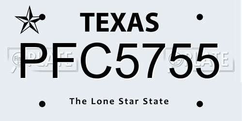PFC5755 Texas License Plate