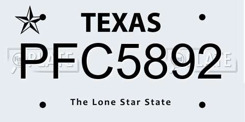 PFC5892 Texas License Plate