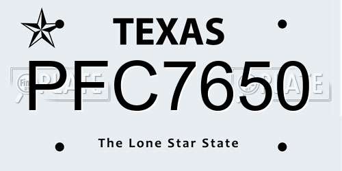 PFC7650 Texas License Plate