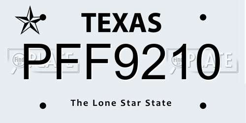 PFF9210 Texas License Plate