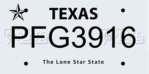 PFG3916 Texas License Plate