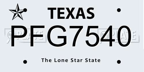 PFG7540 Texas License Plate
