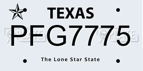 PFG7775 Texas License Plate