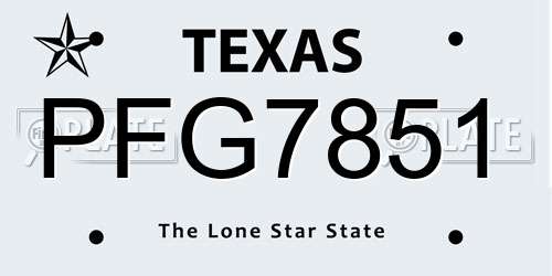 PFG7851 Texas License Plate