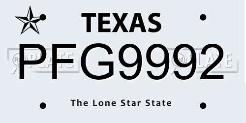 PFG9992 Texas License Plate