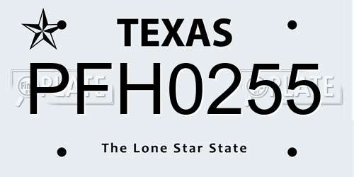 PFH0255 Texas License Plate