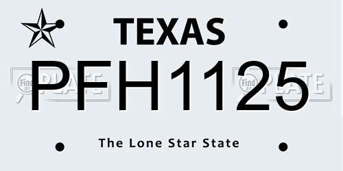 PFH1125 Texas License Plate