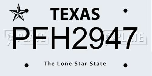 PFH2947 Texas License Plate