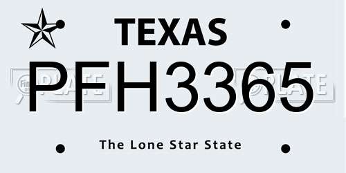 PFH3365 Texas License Plate