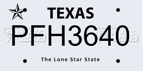 PFH3640 Texas License Plate