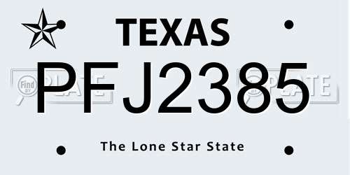 PFJ2385 Texas License Plate