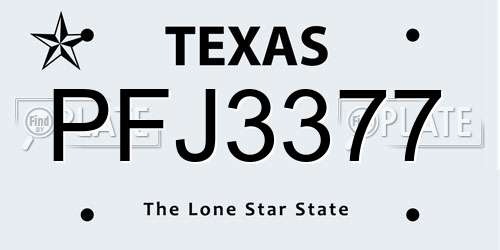 PFJ3377 Texas License Plate