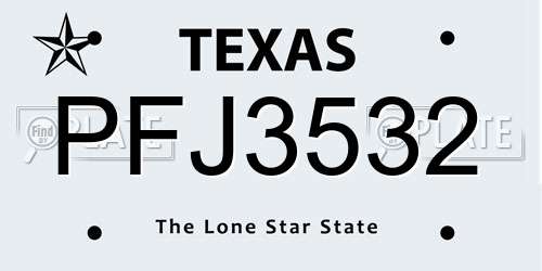 PFJ3532 Texas License Plate