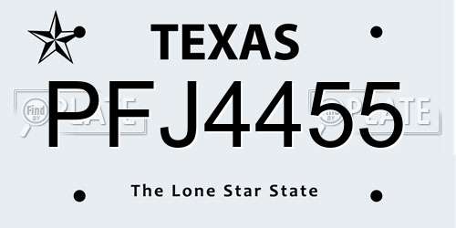 PFJ4455 Texas License Plate