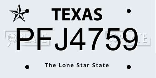 PFJ4759 Texas License Plate
