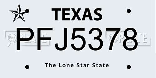 PFJ5378 Texas License Plate