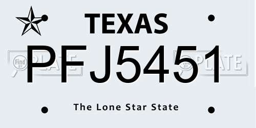 PFJ5451 Texas License Plate