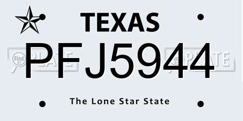 PFJ5944 Texas License Plate