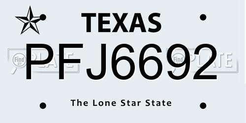 PFJ6692 Texas License Plate