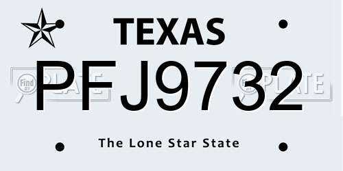 PFJ9732 Texas License Plate